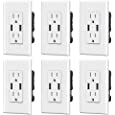 ELEGRP USB Charger Wall Outlet, Dual High Speed 4.0 Amp USB Ports with Smart Chip, 15 Amp Duplex Tamper Resistant Receptacle Plug, Wall Plate Included, UL Listed (6 Pack, Glossy White)