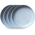Corelle | Nordic Blue Stoneware Meal Bowls Dinner Set | 4 Round, Easy to Clean Solid Glazed Plates | Triple-Layer Strong Glass Resistant to Chips and Cracks | Made in USA