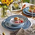 Melamine Dinnerware Sets, Round Dish Set For 4, Blue Color Plates and Bowls, Unbreakable Dishwasher Safe BPA Free