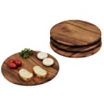 Acacia Wood, Set of 4, 9&quot; Round Plates for Serving Charcuterie, Sushi, Desert, Bread and More by Woodard &amp; Charles