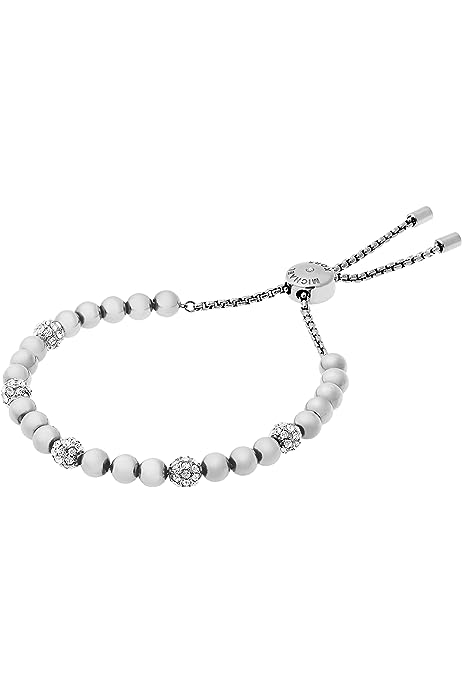 Women's Stainless Steel Silver-Tone Slider Bracelet with Crystal Accents