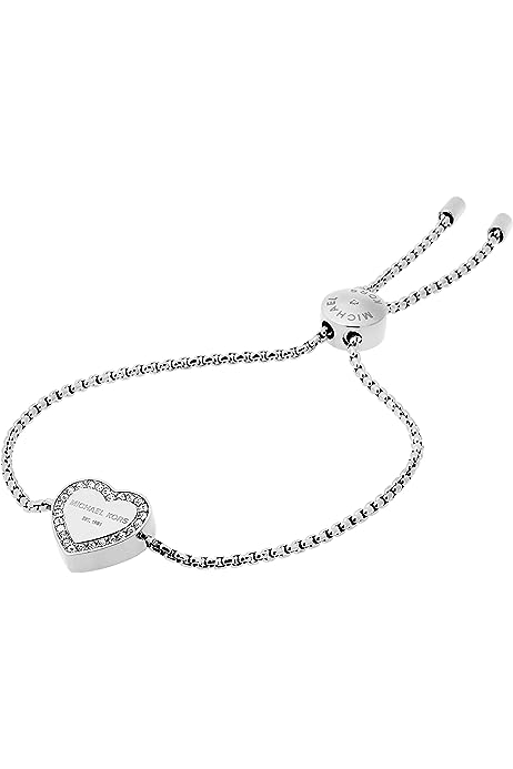 Women's Logo Heart Silver-Tone Stainless Steel Slider Bracelet (Model: MKJ5390040)