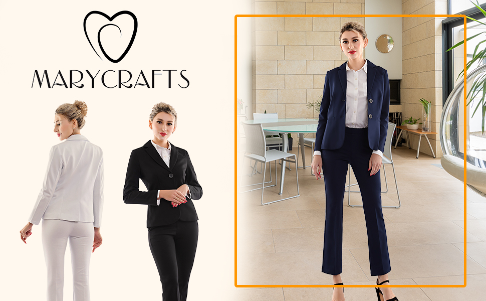 Marycrafts women&#39;s office pant suits 2 button jacket pant suits for women for work