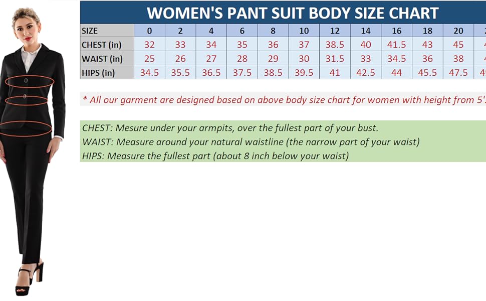 Marycrafts women''s 2 button pant suit size chart
