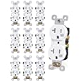AIDA Duplex Receptacle Outlet, 20Amp 125V Wall Outlet, Residential, 3-Wire, Self-Grounding, UL Listed, Push &amp; Side Wire, White (10 Pack)