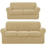 subrtex Sofa Slipcover with Separate Cushion Couch Cover 2-Seaters 3-Seaters Furniture Protector for Kids/Pets (Medium&amp;Large,Khaki)