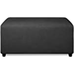 PureFit Super Stretch Soft Form Fit Ottoman Cover Rectangle - Ottoman Slipcovers for Foot Stool &amp; Folding Storage Furniture for Living Room with Nonslip Elastic Bottom (Small, Dark Gray)