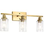 Gold Bathroom Vanity Lights, 3 Lights Brushed Gold Bathroom Light Fixtures with Clear Grooved Glass Shade, Modern Bathroom Lights Over Mirror, Vanity Lighting Fixtures, 23.5&quot;W x 10.7&quot;H