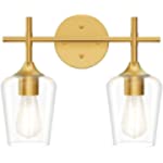 Ralbay Gold Bathroom Light Fixtures 2-Lights with Clear Glass Modern Wall Mount Lighting Industrial Farmhouse Gold Bathroom Vanity Lights Wall Sconce