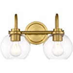 HRXBSE 2-Light Bathroom Light Fixtures, 14 Inch Globe Bathroom Vanity Light with Clear Glass Shades, Brushed Gold Finish, HB01VL-GD-2