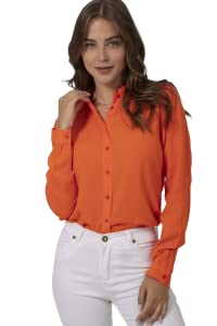 orange button down shirt for women