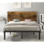 SHA CERLIN Queen Size Platform Bed Frame with Wood headboard and Metal Slats / Rustic Country Style Mattress Foundation /Box Spring Optional / Strong Metal Slats Support / Easy Assembly,Dark Brown