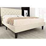 Einfach Queen Size Modern Deluxe Platform Bed Frame Button Tufted Fabric Upholstered Bed Frame with Adjustable Headboard/ Wood Slats Support/ Mattress Foundation/ Easy Assembly, Light Beige