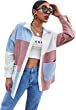 SheIn Women's Corduroy Long Sleeve Drop Shoulder Colorblock Tunic Blouse Tops
