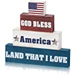 4 Pcs Memorial Day 4th of July Wood Tiered Tray Decor Patriotic Table Wooden Sign Independence Day Wood Blocks Veteran Home Party Office Wooden Table Decor