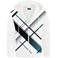 ZITY Mens Zip Up Hoodies Graphic Line Heavyweight Fleece Sweatshirts Winter Jackets for Men Sherpa Lined Graphic Print White L