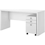 Bush Business Furniture Office by Kathy Ireland Echo Credenza Desk with Mobile File Cabinet, Pure White