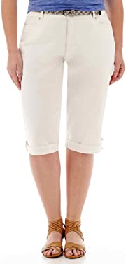 Gloria Vanderbilt Marnie Belted Skimmer Capri Pant, Vintage White, 24W