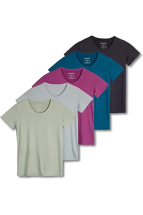 5 Pack: Women's Dry Fit Tech Stretch Short-Sleeve Crew Neck Athletic T-Shirt (Available in Plus Size)