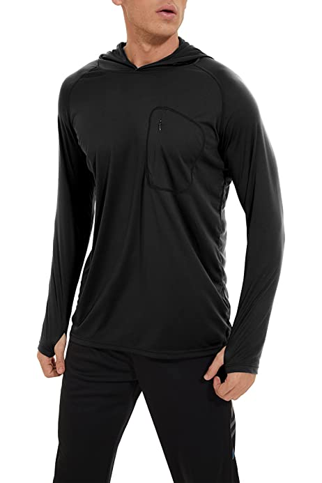 Men's UPF 50+ Sun Protection Long Sleeve Hoodie Shirt UV Hiking Running Fishing Thumbholes Shirt with Pockets