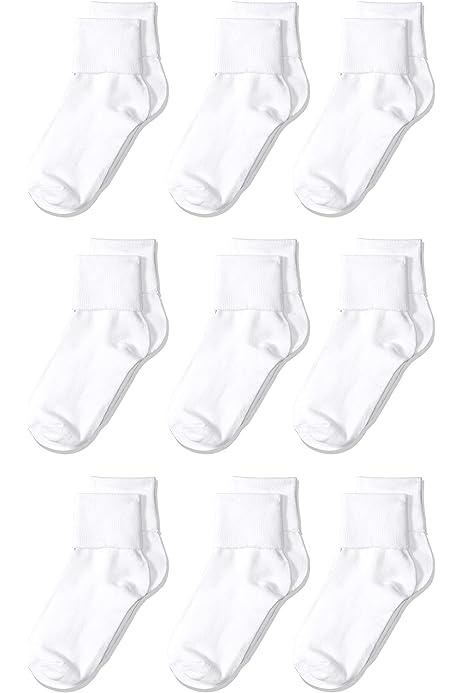 Girls and Toddlers' Cotton Uniform Turn Cuff Sock, 9 Pairs