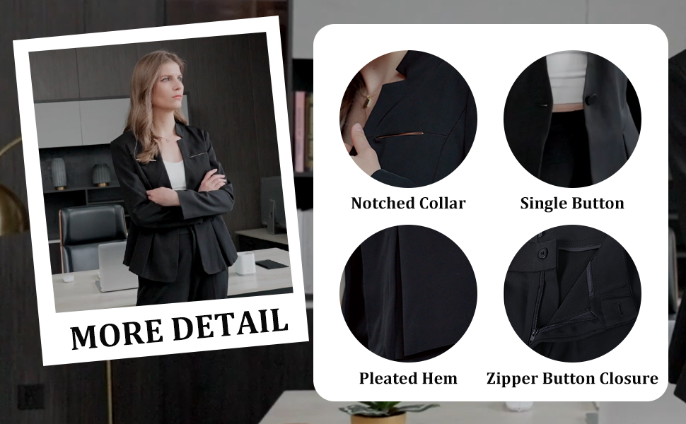 womens suit set design details special feature 1 button closure
