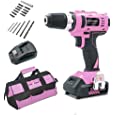 Pink Power Pink Drill Set for Women 20V Cordless Drill Driver Tool Kit for Women Li-Ion Electric Drill, Power Drill Set with Tool Bag, Battery, Charger &amp; Drill Bit Set - Lightweight Screwdriver Drill