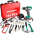 HYCHIKA 20V Home Tool Kit with Case, 104 PCS Cordless Drill Driver Tool Set with Battery&amp;Charger for Garden Office Home Repair Maintain, Power Tools Combo Kits for Home