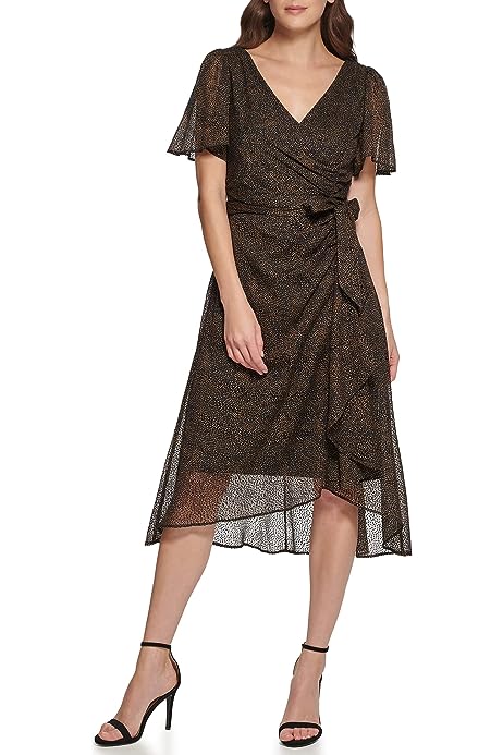 Women's Flutter Sleeve V-Neck Dress