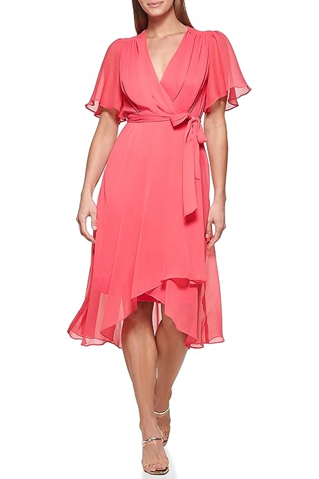 Women's Flutter Sleeve Faux Wrap Dress