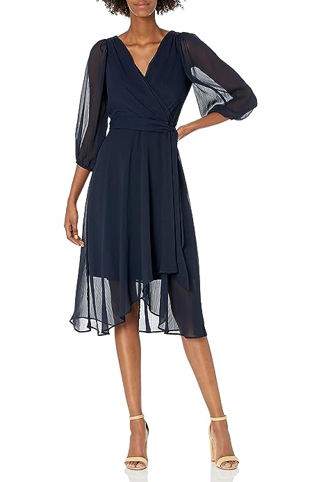 Women's Pleated Faux Wrap Dress, True Navy, 14