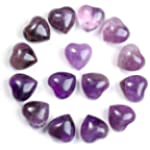 CrystalTears Amethyst Crystal Heart Worry Stone Tumble Polished Natural Reiki Healing Puff Heart Pocket Palm Stone for Meditation Chakra Balancing Decoration 15pcs 0.6&quot; Valentines Day Gift