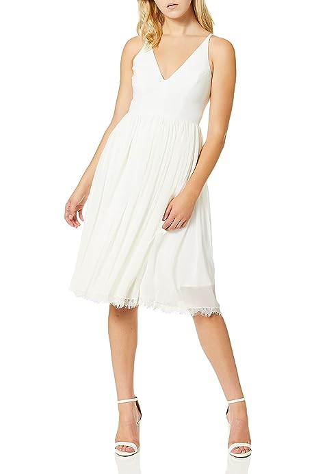 Women's Alicia Plunging Mix Media Sleeveless Fit and Flare Midi Dress