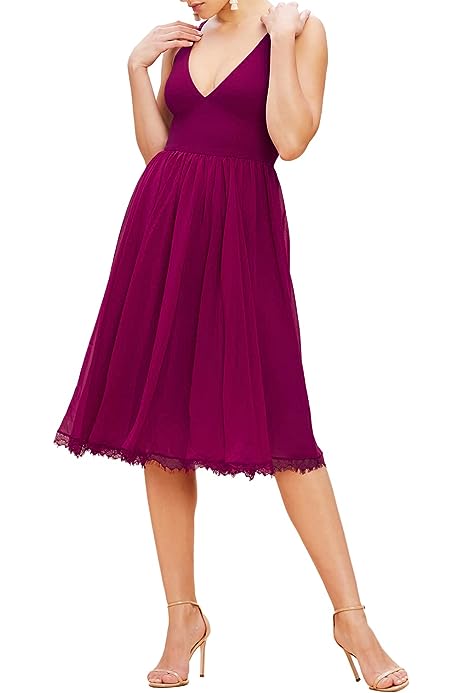 Women's Alicia Sleeveless Plunging Fit and Flare Midi Dress