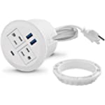 Desk Power Strip Grommet,Desktop Power Grommet with USB C,Recessed Power Socket with 2 AC Outlets and 3 USB Charging Ports White