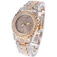 Smalody Round Luxury Women Watch Crystal Rhinestone Diamond Watches Stainless Steel Wristwatch Iced Out Watch with Japan Quartz Movement for Women | Simulated Lab Diamonds (Mix Gold)