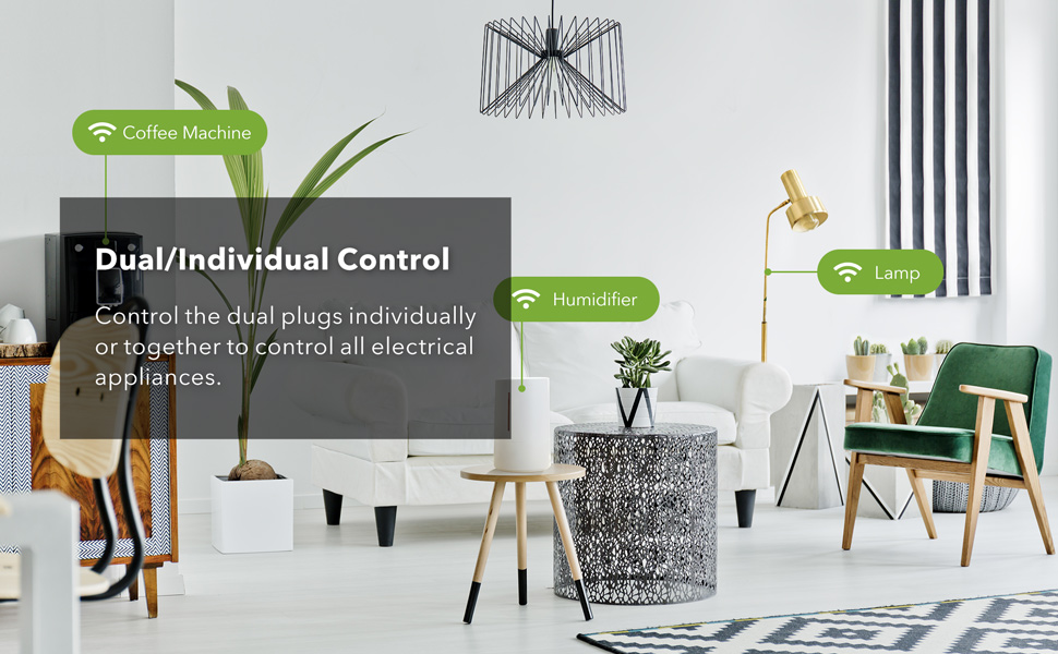 Control the dual plugs individually or together to control all electrical appliance