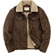 utcoco Men's Vintage Fleece Sherpa Lined Corduroy Denim Trucker Jackets Lapel Button Down Thickened Winter Coats