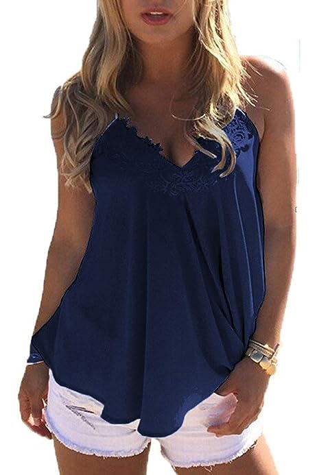 Women's Summer Sleeveless Chiffon Blouse Flowy Tank Top V Neck Loose Cami Tops Casual Camisole