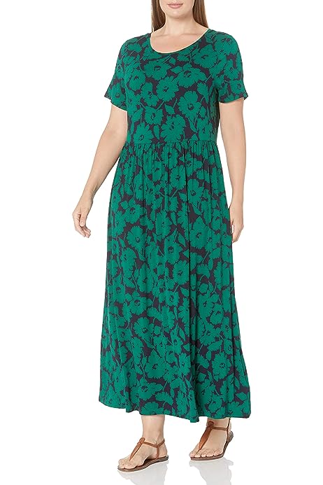 Women's Short-Sleeve Waisted Maxi Dress (Available in Plus Size)