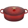 Le Creuset Noel Collection: Signature Cast Iron Oval Dutch Oven, 6.75 qt, Cerise Applique w/Gold Knob