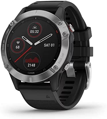 Garmin fenix 6, Premium Multisport GPS Watch, Heat and Altitude Adjusted V02 Max, Pulse Ox Sensors and Training Load Focus, Silver with Black Band