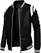 Slim Fit Stand Collar Motorcycle Jacket for Men, Smooth Faux Leather Letterman Jacket Fashion Casual Zip Up Bomber Coat