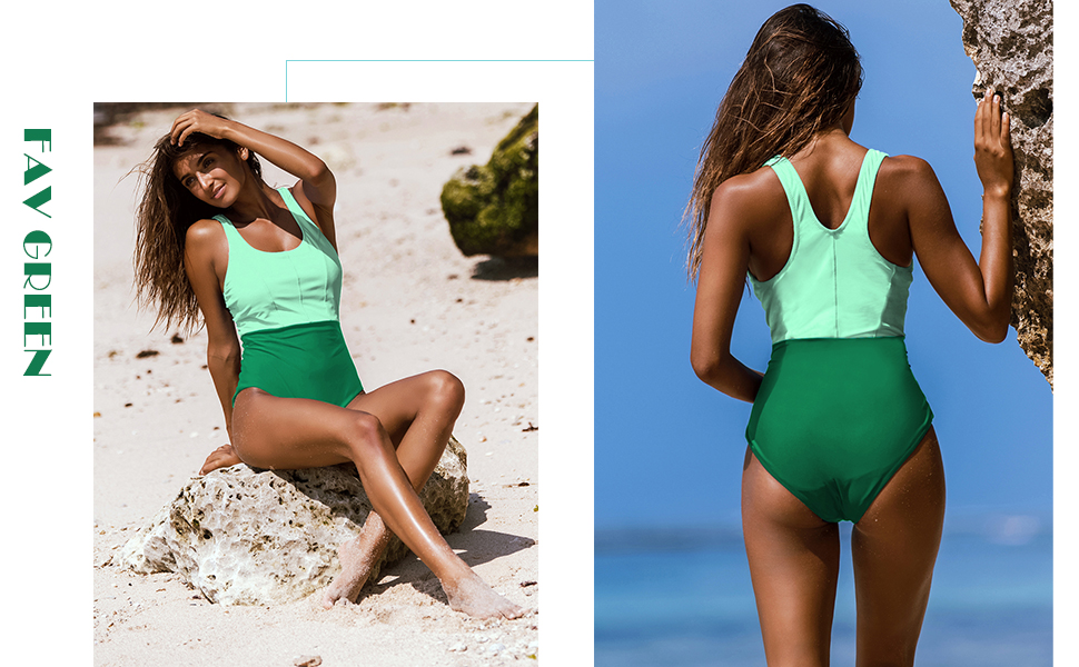 Womens Athletic One Piece Swimsuits Racerback Padded Bathing Suit Sport Swimwear Color Block Pin Up
