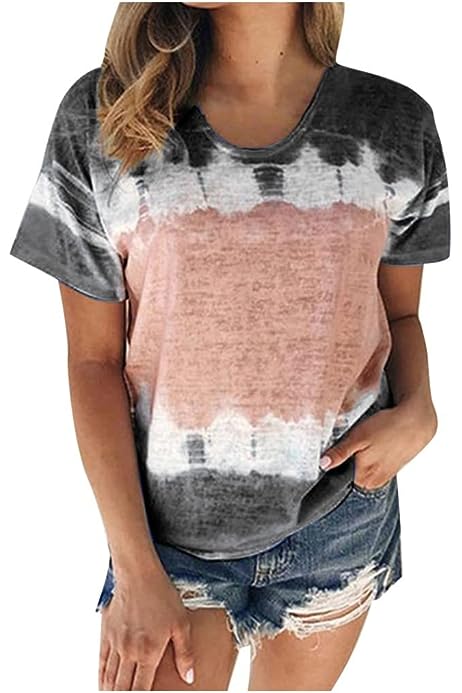 Summer Bleached T Shirts for Women Casual Loose Short Sleeve V Neck Blouse Blank Bleached Shirts Comfy Basic Tops Tees