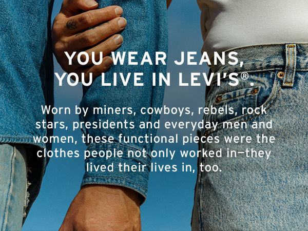 closely cropped image of couple wearing levis jeans and levis western shirt