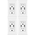 Micmi USB Outlet, Dual High Speed Charger Duplex Receptacle 15 Amp, Smart 4.8A Fast Charging Capability, Tamper Resistant Outlet Wall plate Included UL Listed White C48 (4.8A USB outlet 4pack)
