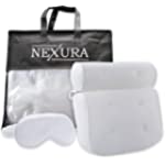 Nexura Bath Pillow Luxury Comfort - Upgraded with 6 Strong Adhesive Non-Slip Suction Cups, Thick &amp; Soft, Air Mesh Technology Bathtub Pillow for Headrest, Back &amp; Neck Support with Sleep Eye Pad (White)