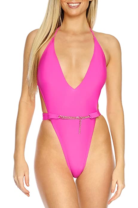 Women's Sexy Thong One Piece Swimsuit High Cut Adjustable One Piece Bathing Suits