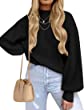 ZESICA Women's 2023 Casual Turtleneck Long Lantern Sleeve Oversized Ribbed Knit Pullover Sweater Jumper Top